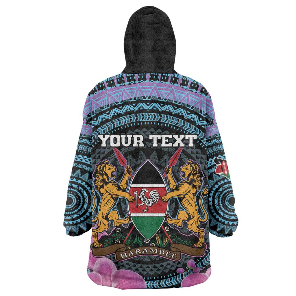 Personalised Kenya Lilac Breasted Roller Wearable Blanket Hoodie Orchid Flower - African Pattern LT15