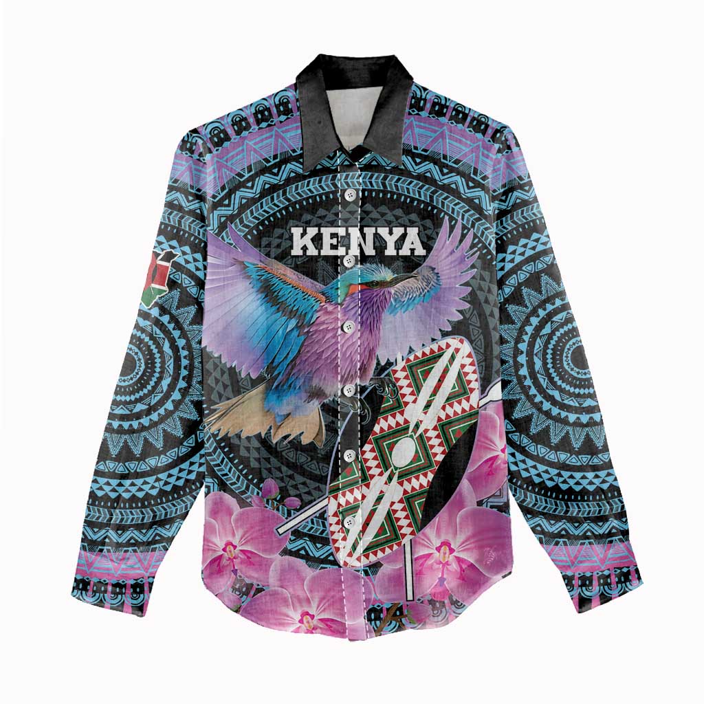 Personalised Kenya Lilac Breasted Roller Women Casual Shirt Orchid Flower - African Pattern LT15