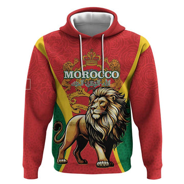Personalised Morocco Proclamation Day Hoodie Barbary Lion Mix Islamic Pattern LT15