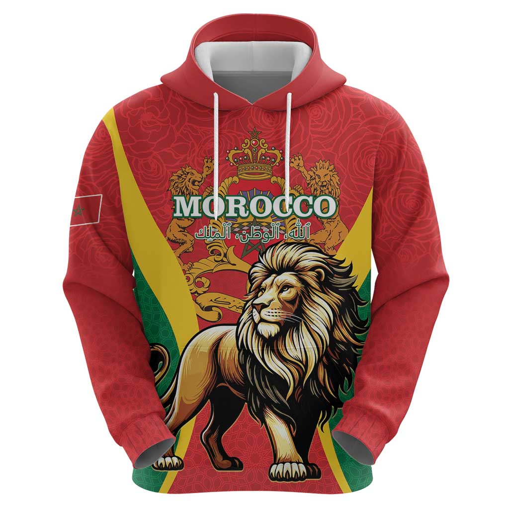 Personalised Morocco Proclamation Day Hoodie Barbary Lion Mix Islamic Pattern LT15