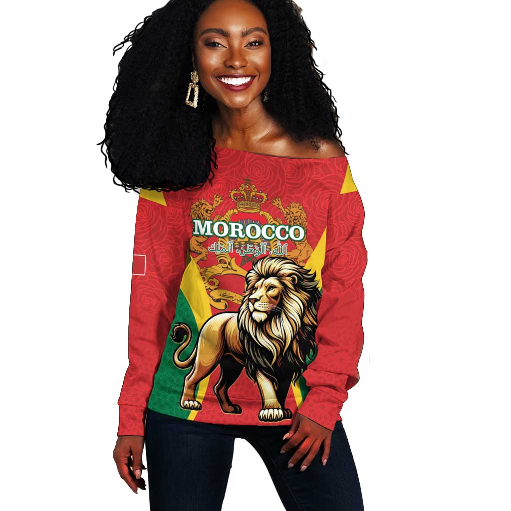 Personalised Morocco Off Shoulder Sweater Barbary Lion - Proclamation Day LT15