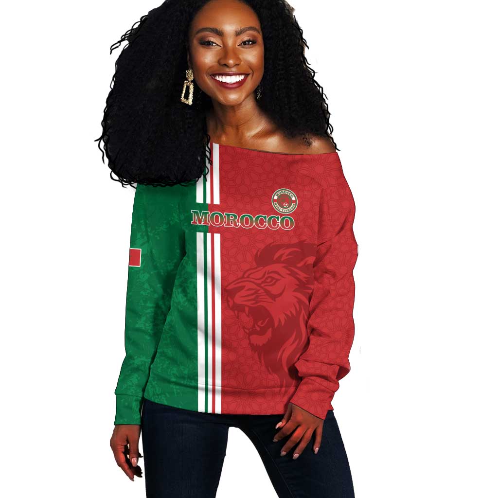 Custom Afro Morocco Football Off Shoulder Sweater With Islamic Pattern LT15