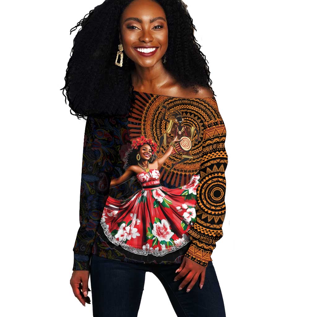 Ladies Sega Dance Off Shoulder Sweater Paisley Mix African Pattern LT15