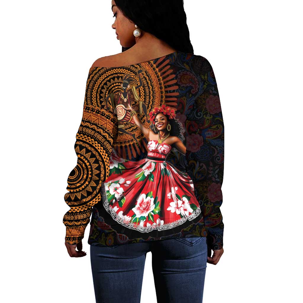 Ladies Sega Dance Off Shoulder Sweater Paisley Mix African Pattern LT15