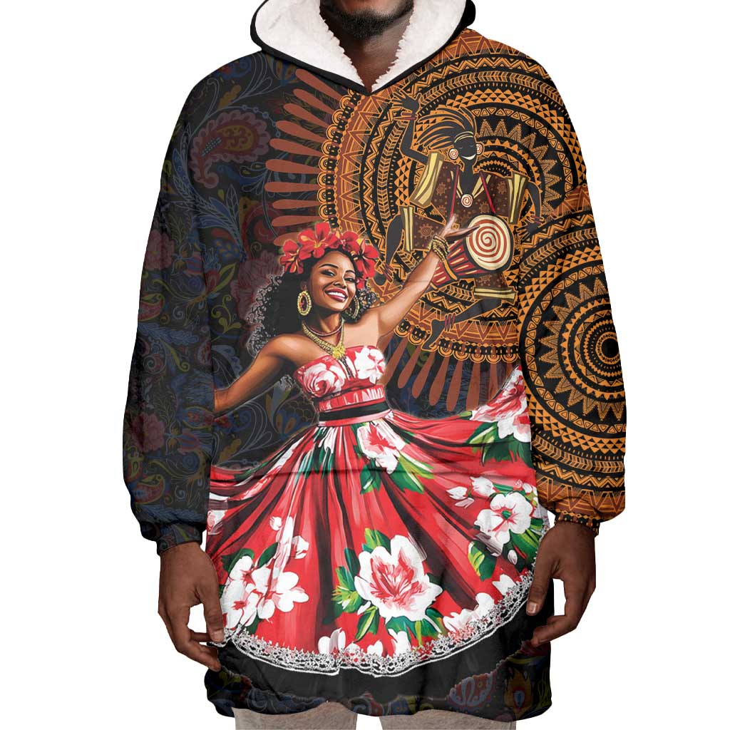 Ladies Sega Dance Wearable Blanket Hoodie Paisley Mix African Pattern LT15