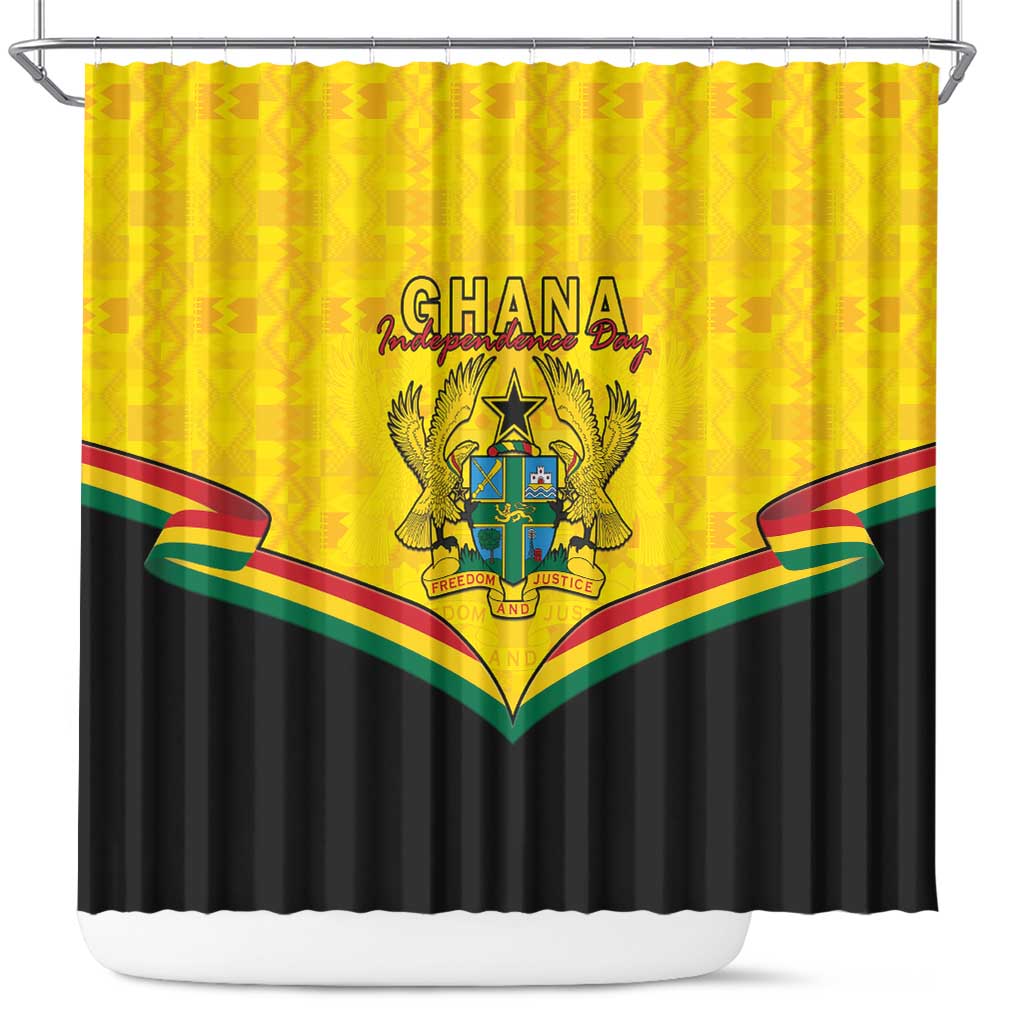 Ghana Independence Day Shower Curtain Coat Of Arms With Kente Pattern LT15