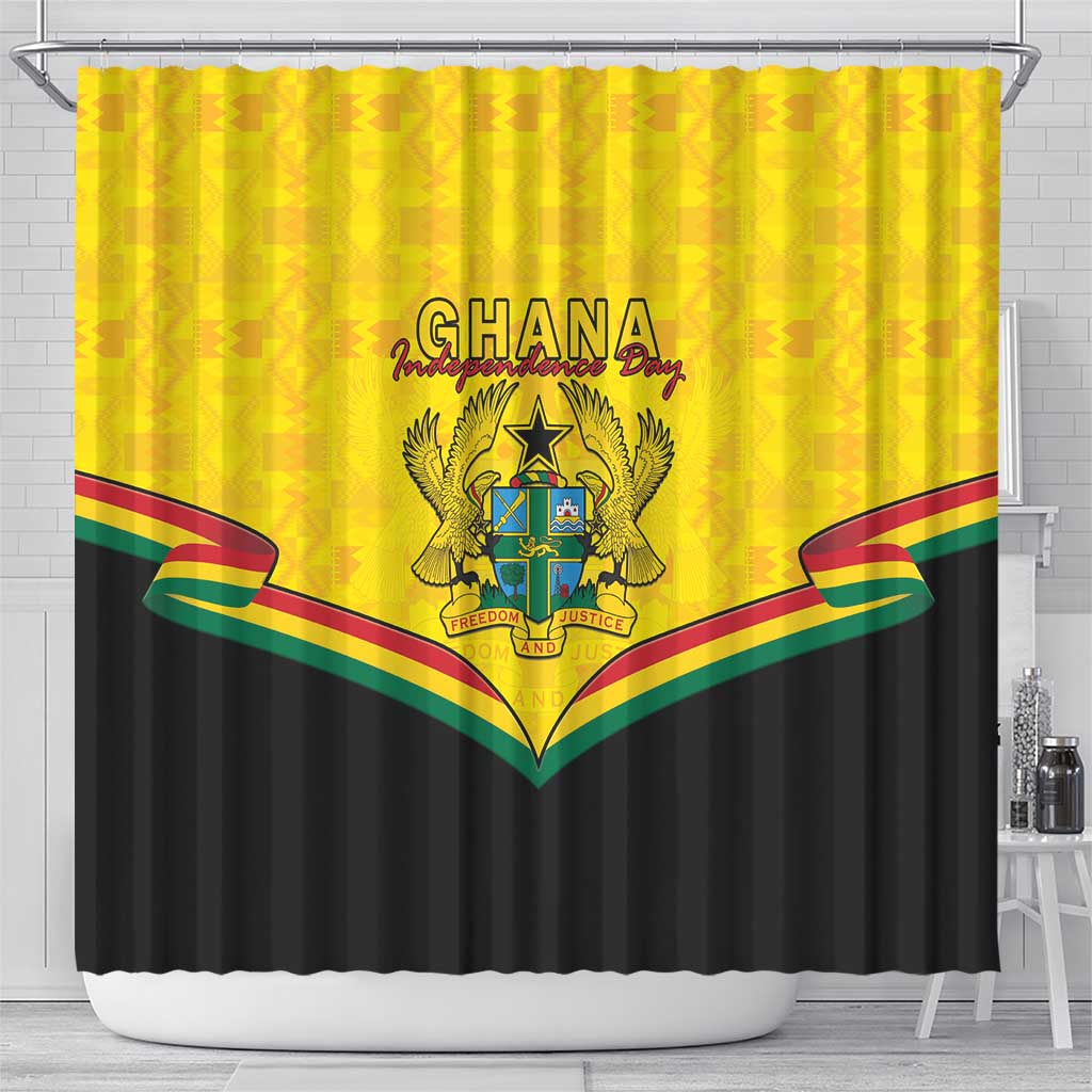 Ghana Independence Day Shower Curtain Coat Of Arms With Kente Pattern LT15