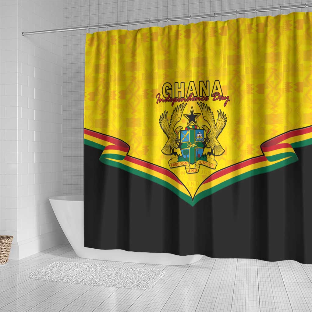 Ghana Independence Day Shower Curtain Coat Of Arms With Kente Pattern LT15