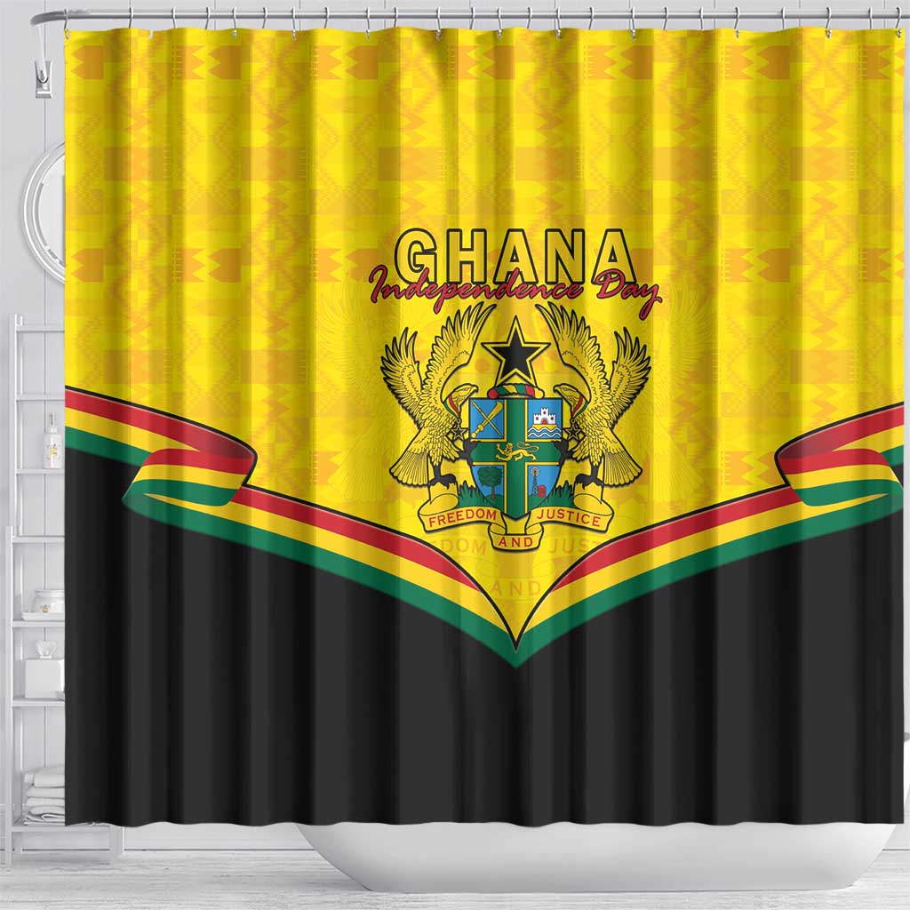 Ghana Independence Day Shower Curtain Coat Of Arms With Kente Pattern LT15
