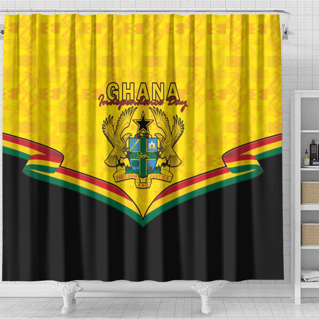 Ghana Independence Day Shower Curtain Coat Of Arms With Kente Pattern LT15