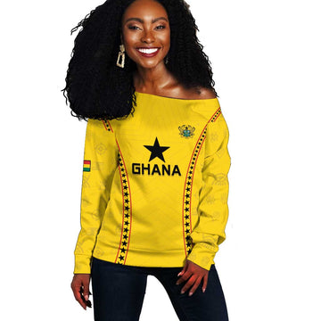Custom Ghana Football Off Shoulder Sweater Mix Adinkra Pattern LT15
