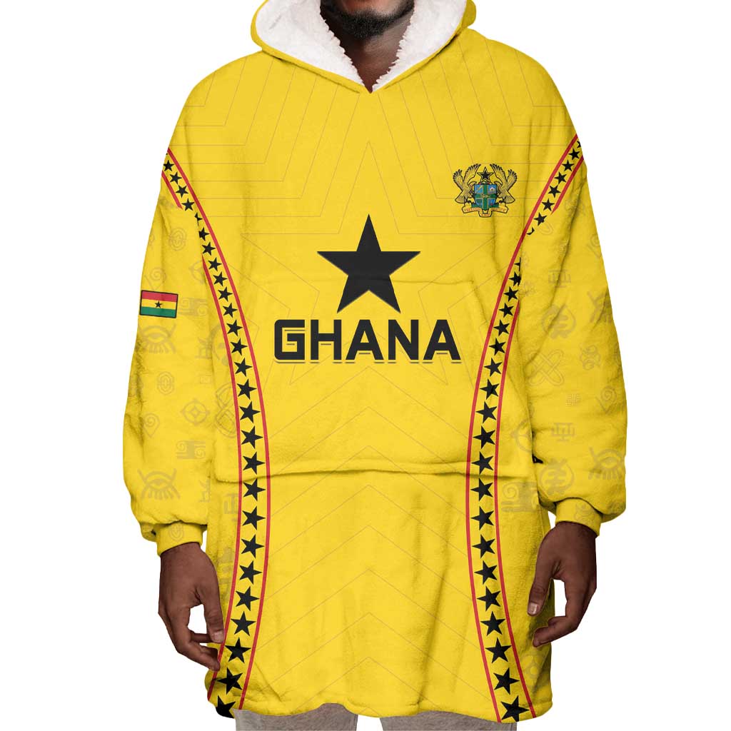Custom Ghana Football Wearable Blanket Hoodie Mix Adinkra Pattern LT15