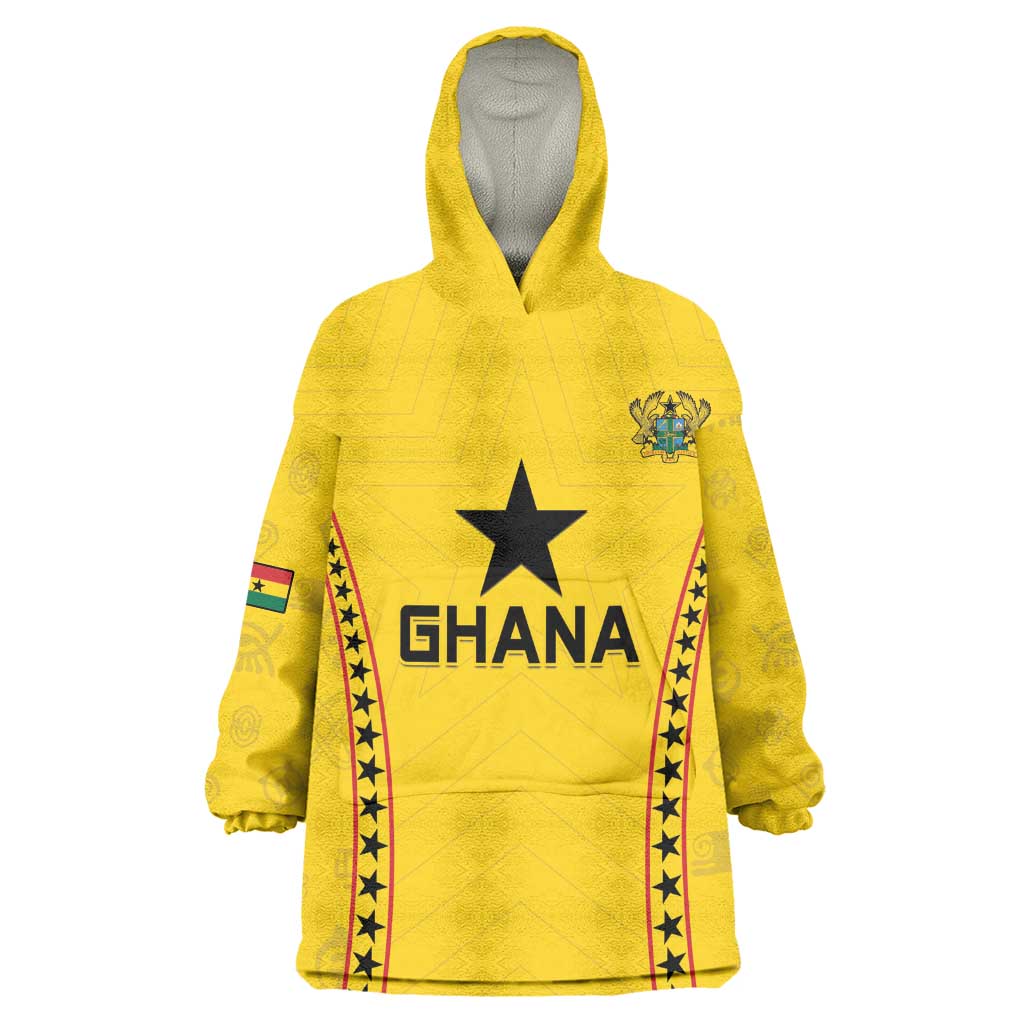 Custom Ghana Football Wearable Blanket Hoodie Mix Adinkra Pattern LT15