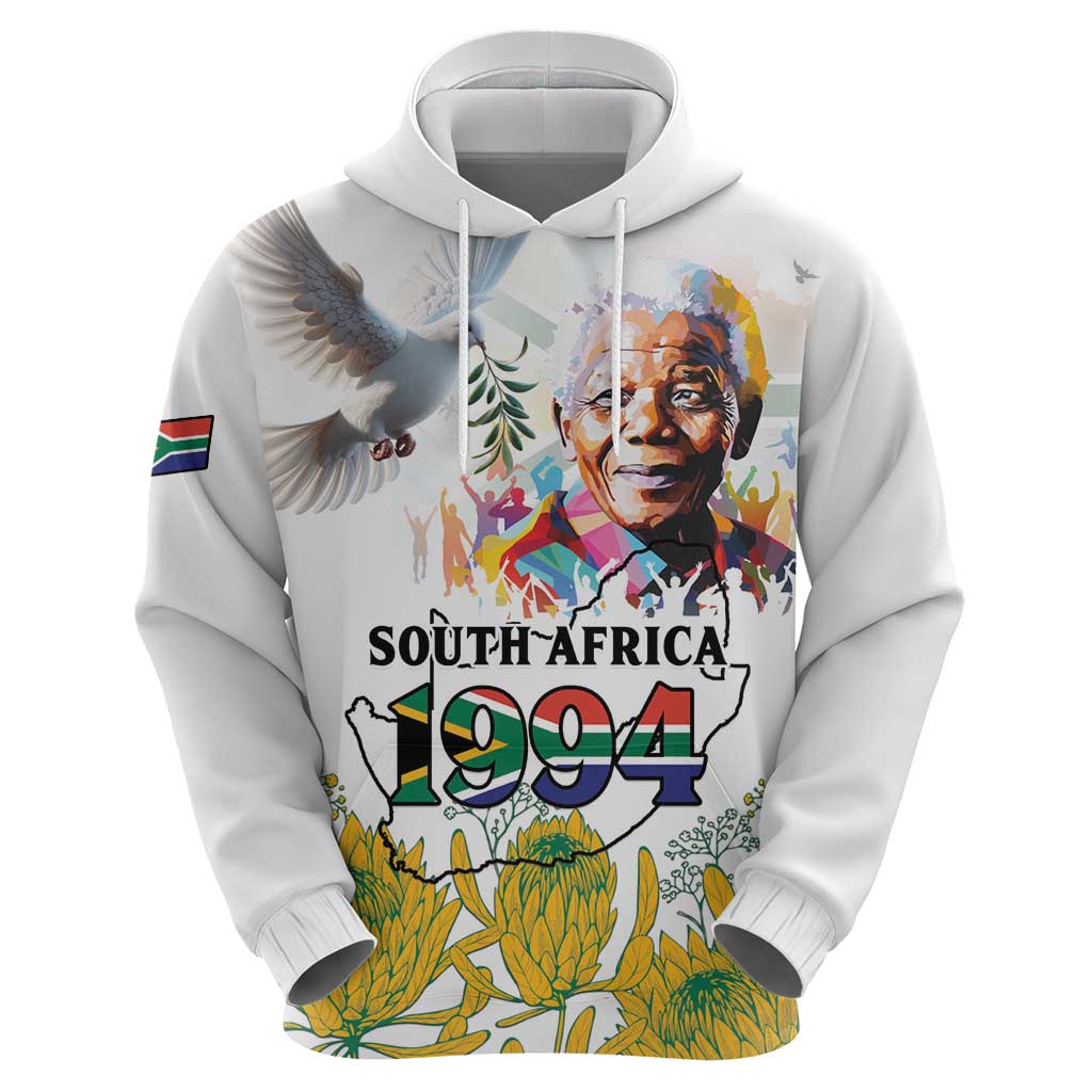 Happy South Africa Freedom Day Hoodie Nelson Mandela With Protea LT15