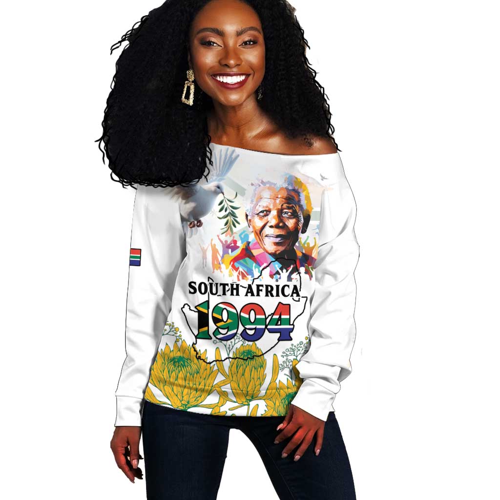 Afro South Africa Freedom Day Off Shoulder Sweater Nelson Mandela LT15