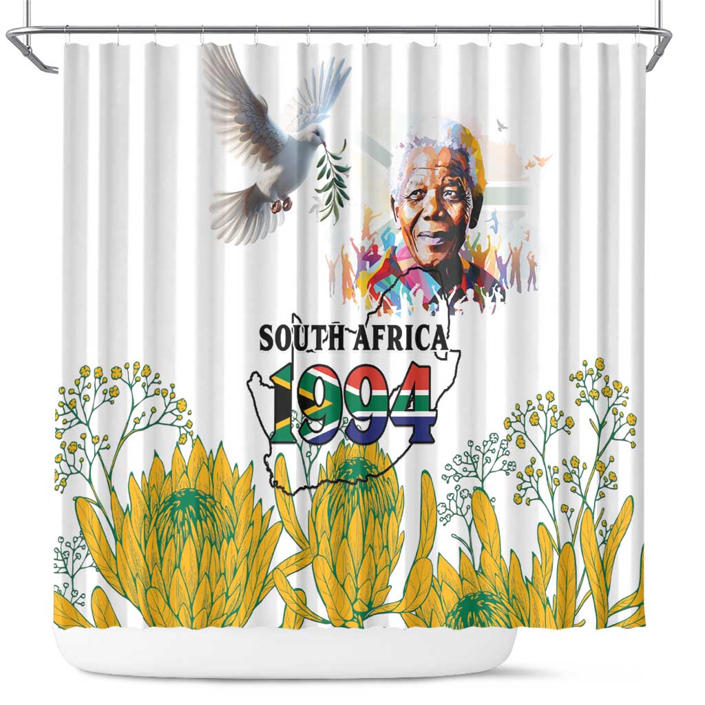 Happy South Africa Freedom Day Shower Curtain Nelson Mandela With Protea LT15