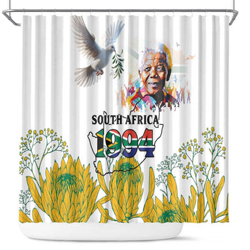 Happy South Africa Freedom Day Shower Curtain Nelson Mandela With Protea LT15