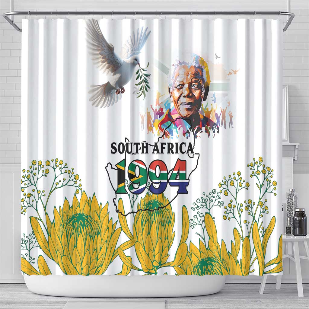 Happy South Africa Freedom Day Shower Curtain Nelson Mandela With Protea LT15