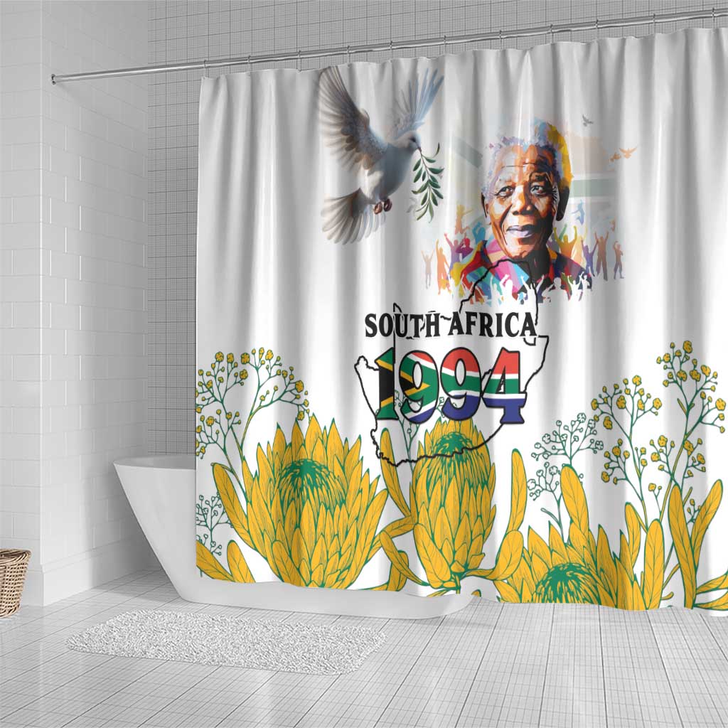 Happy South Africa Freedom Day Shower Curtain Nelson Mandela With Protea LT15