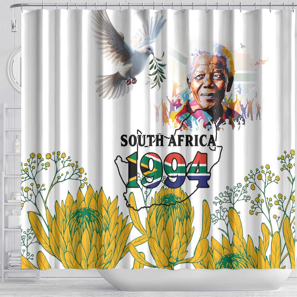 Happy South Africa Freedom Day Shower Curtain Nelson Mandela With Protea LT15