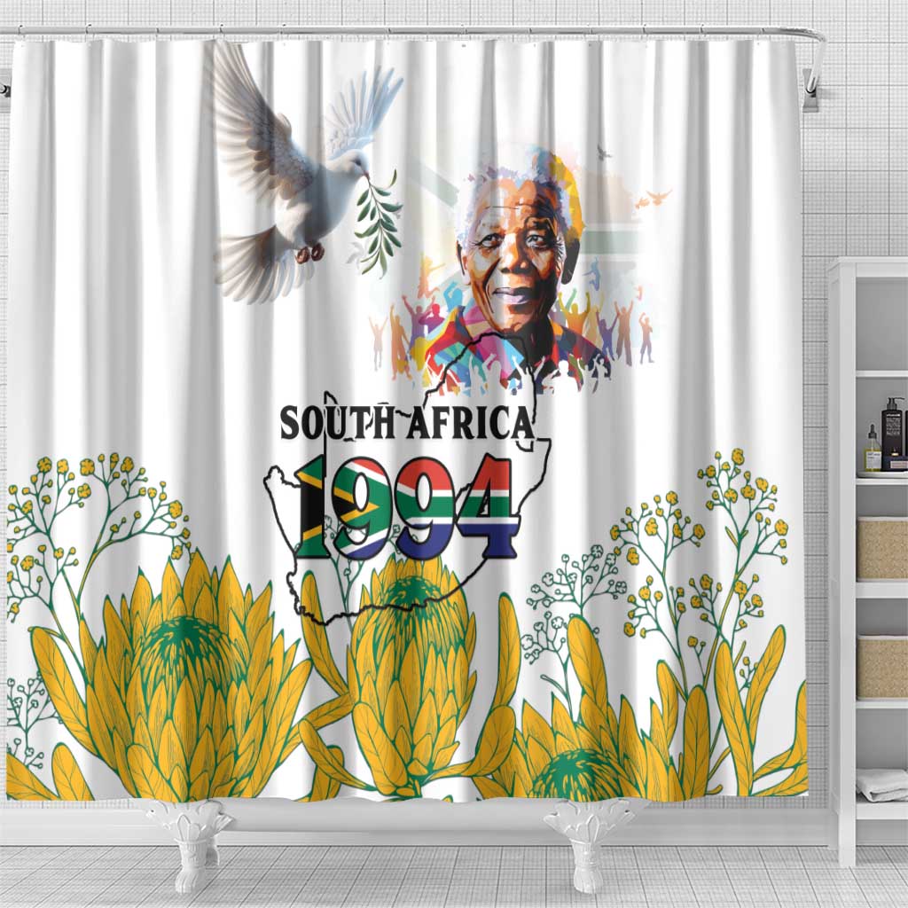 Happy South Africa Freedom Day Shower Curtain Nelson Mandela With Protea LT15
