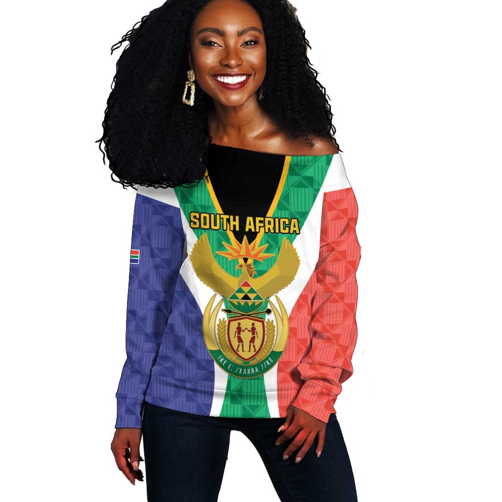 Personalised South Africa Off Shoulder Sweater Coat Of Arms Flag Style LT15