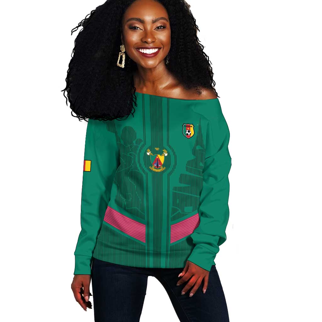 Custom Cameroun Football Off Shoulder Sweater Allez les Lions LT15