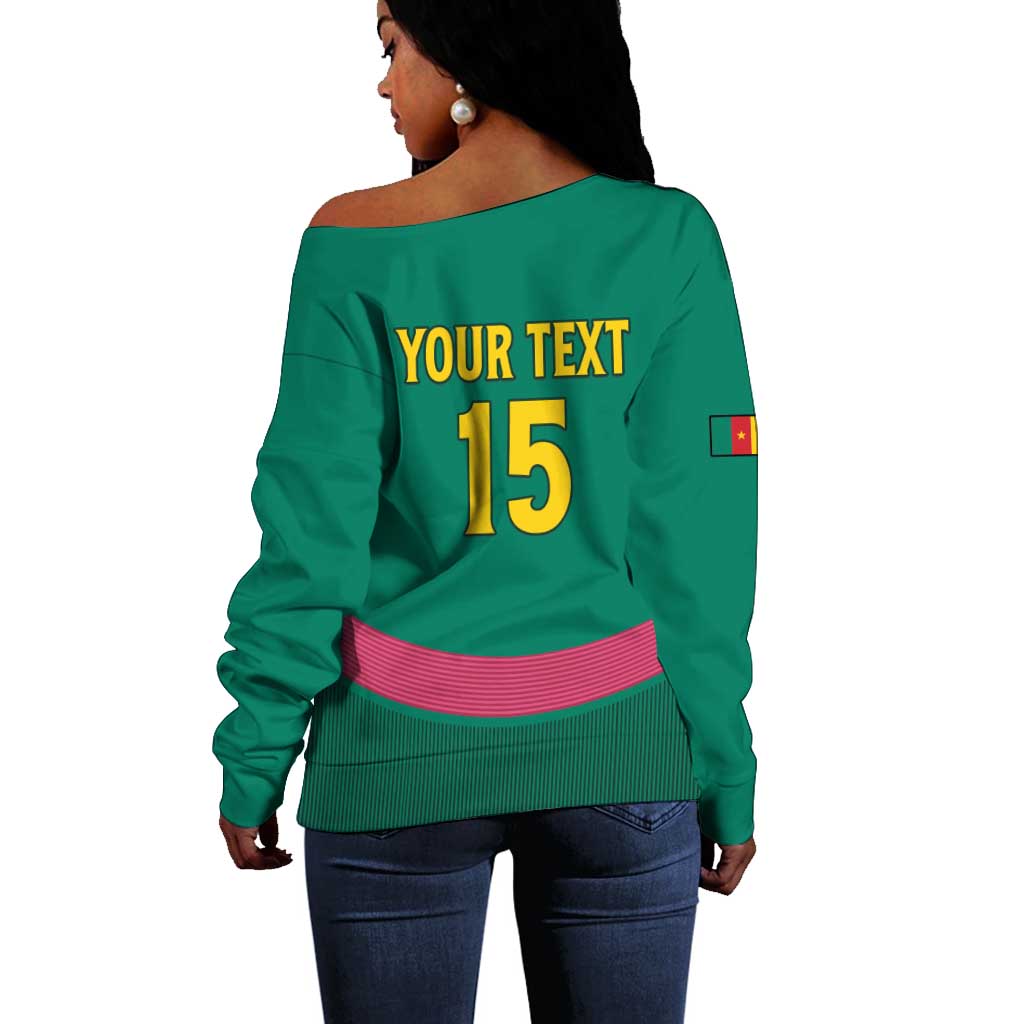 Custom Cameroun Football Off Shoulder Sweater Allez les Lions LT15
