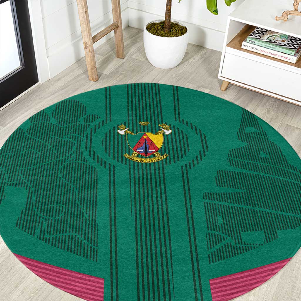 Custom Cameroun Football Round Carpet Allez les Lions LT15