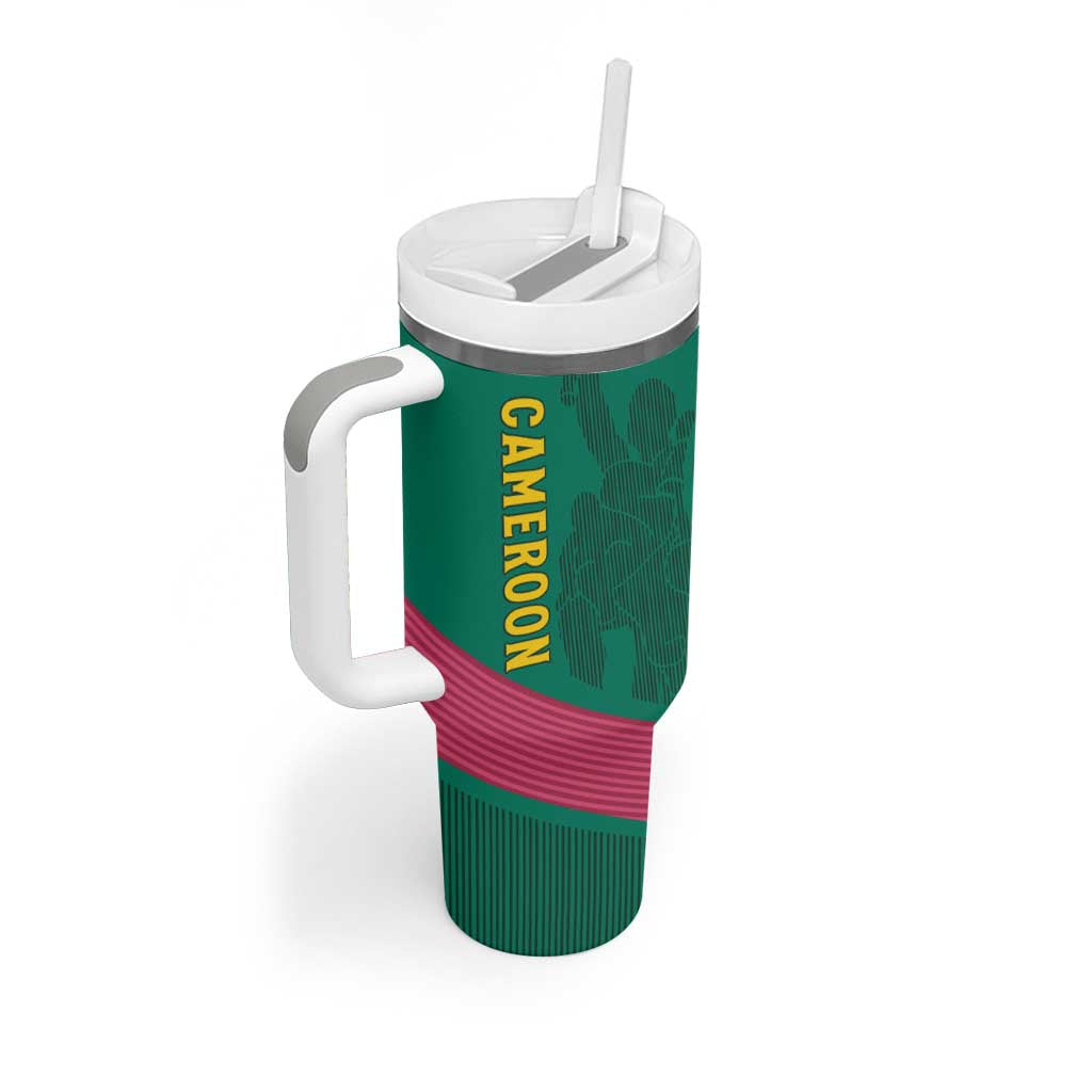 Custom Cameroun Football Tumbler With Handle Allez les Lions LT15