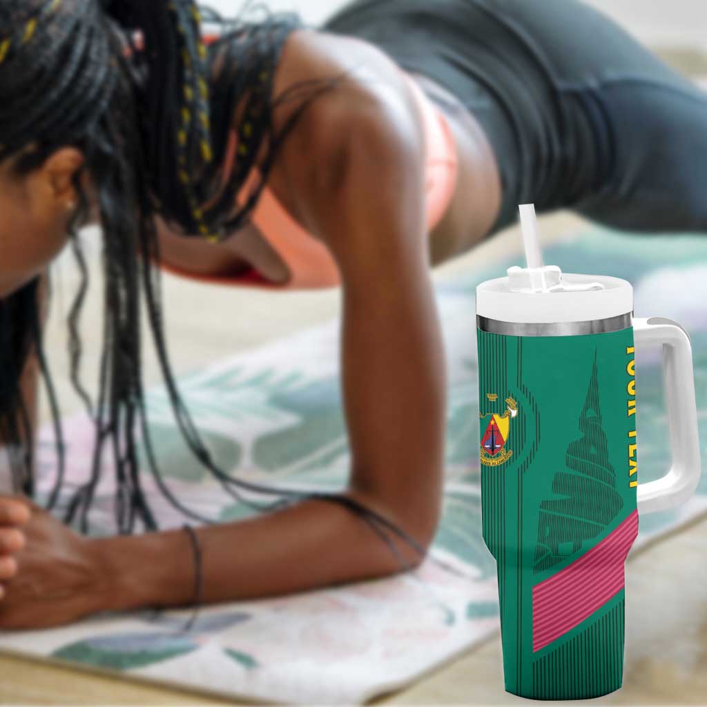 Custom Cameroun Football Tumbler With Handle Allez les Lions LT15