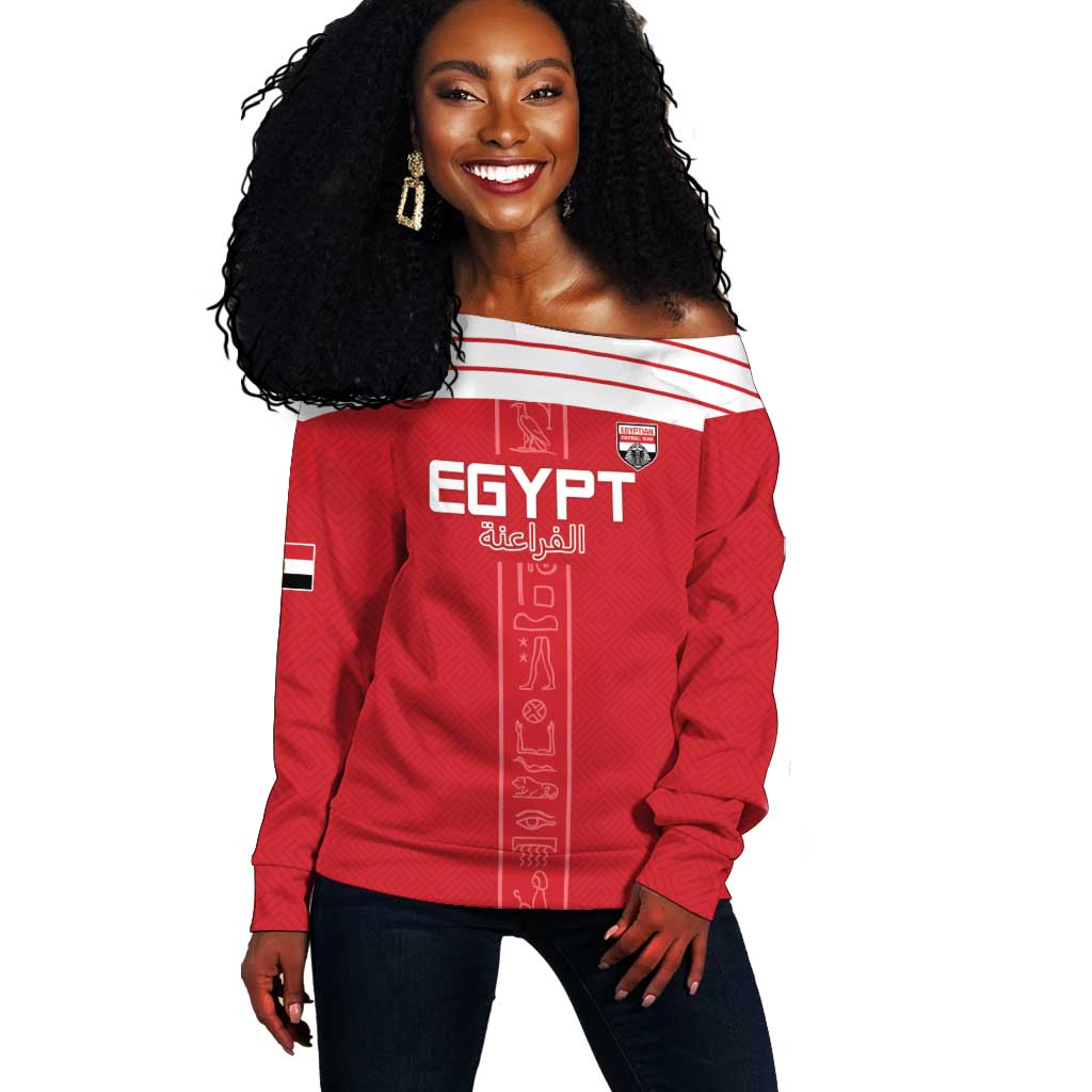 Egyptian Football Custom Off Shoulder Sweater Yalla Masr - Red Ver LT15