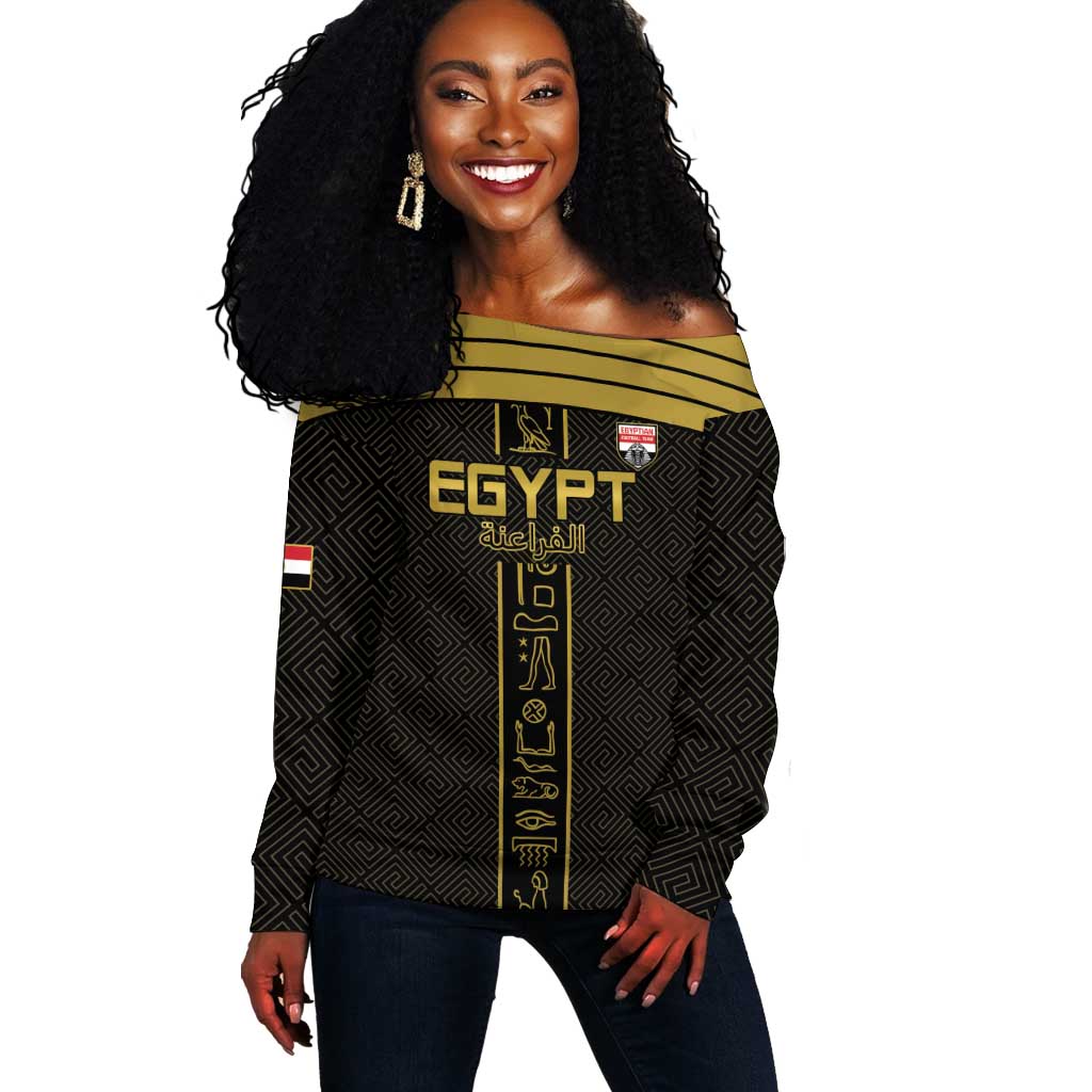 Egyptian Football Custom Off Shoulder Sweater Yalla Masr - Black Ver LT15
