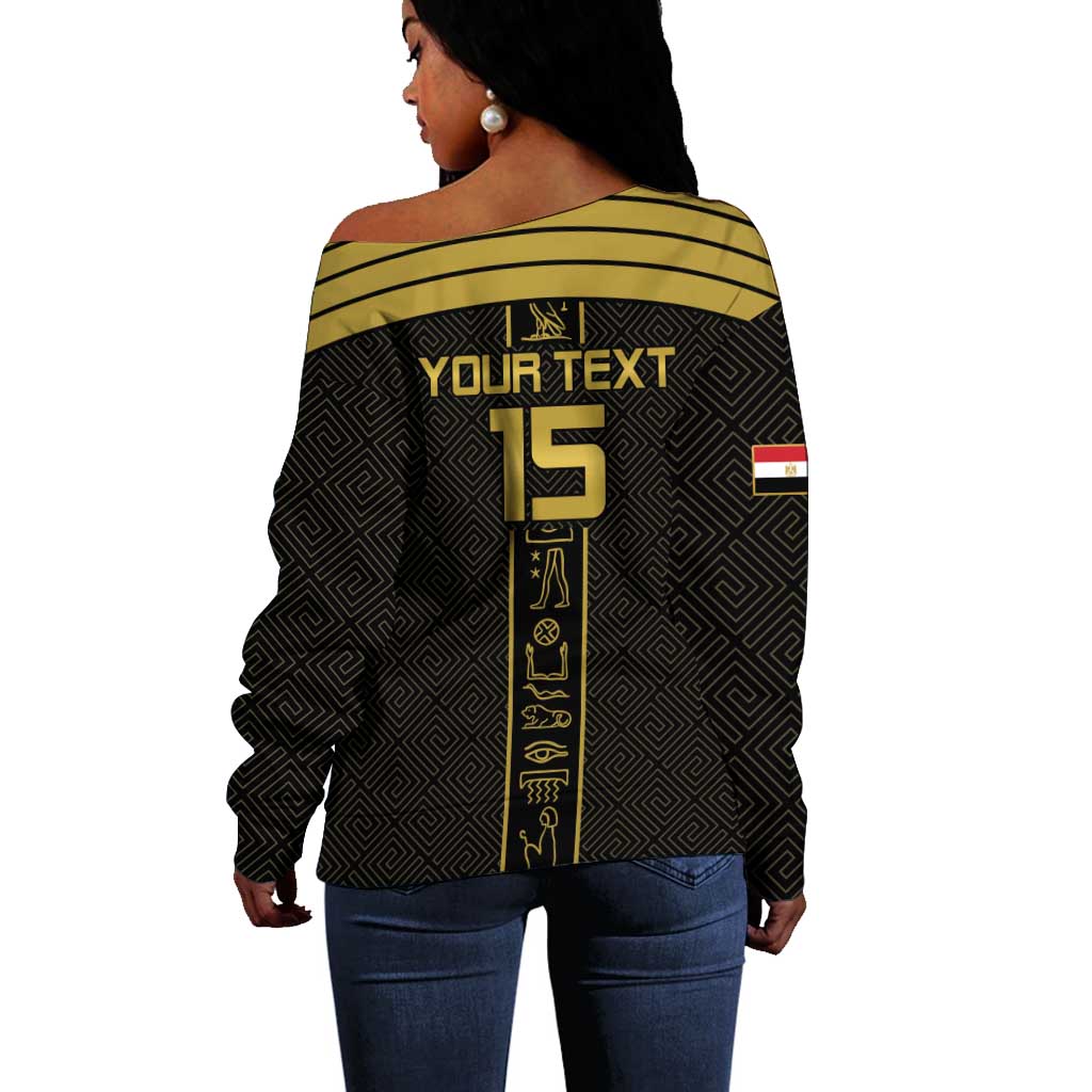 Egyptian Football Custom Off Shoulder Sweater Yalla Masr - Black Ver LT15