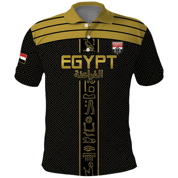 Custom Egypt Football Polo Shirt Yalla Yalla Pharaohs - Black Ver LT15
