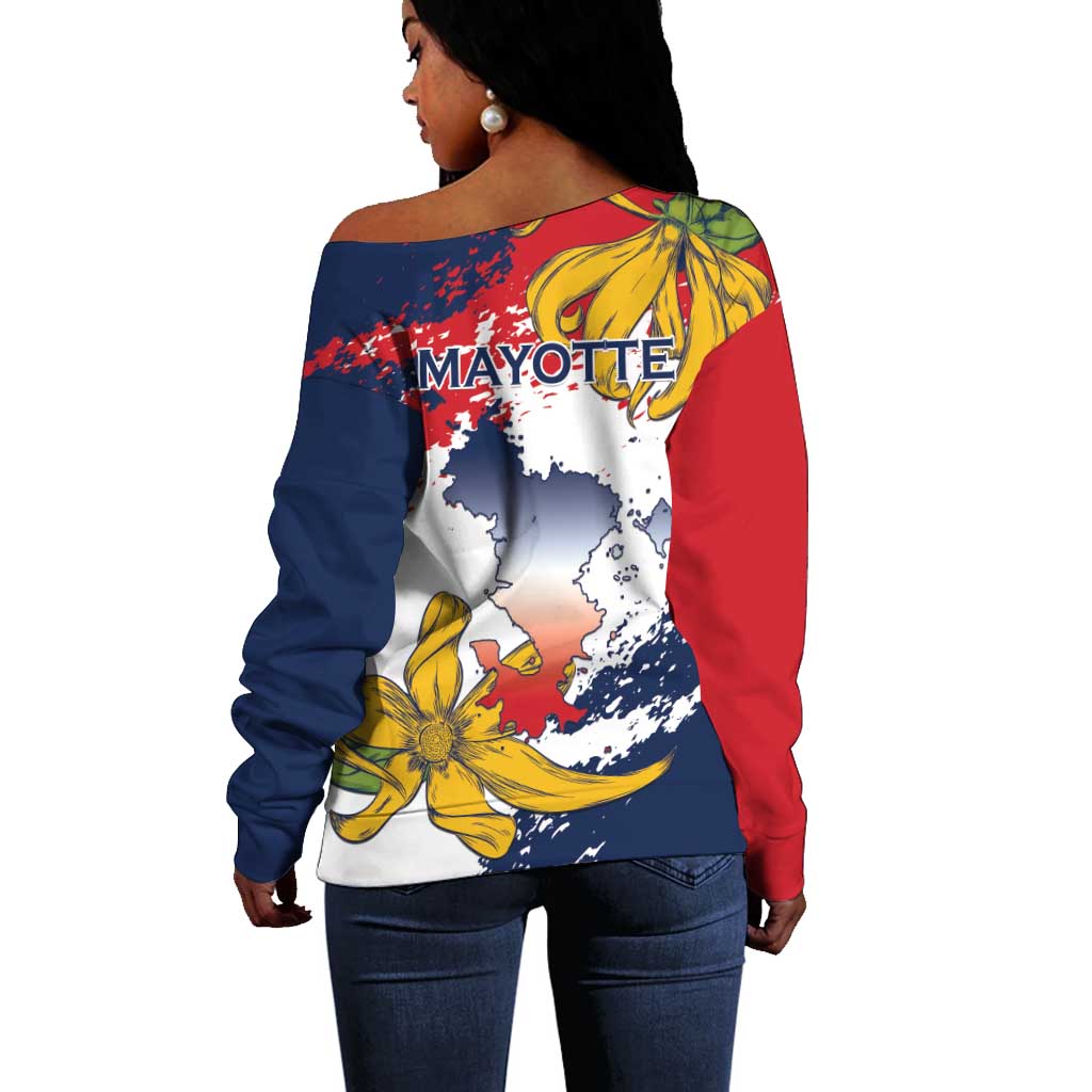 Département de Mayotte Off Shoulder Sweater Ra Hachiri 976 Map With Ylang Ylang LT15