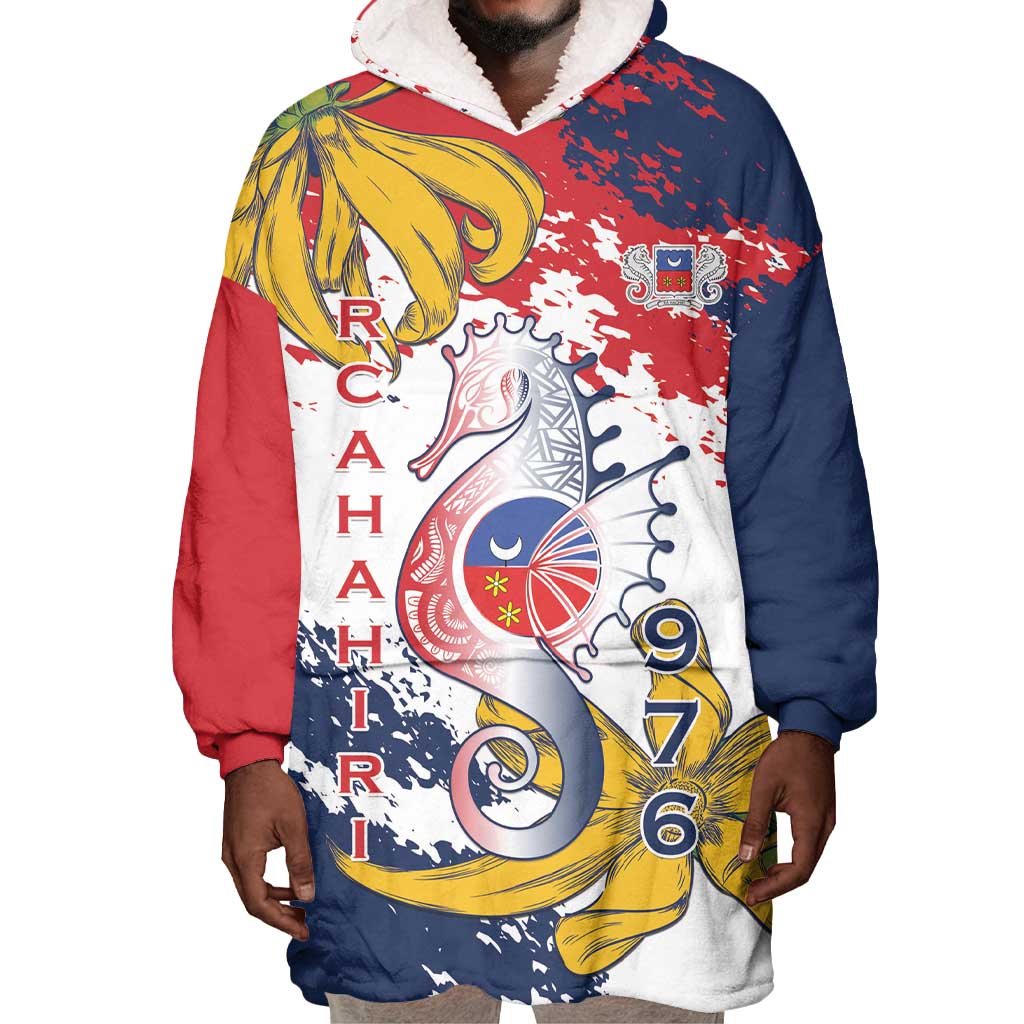 Département de Mayotte Wearable Blanket Hoodie Ra Hachiri 976 Map With Ylang Ylang LT15