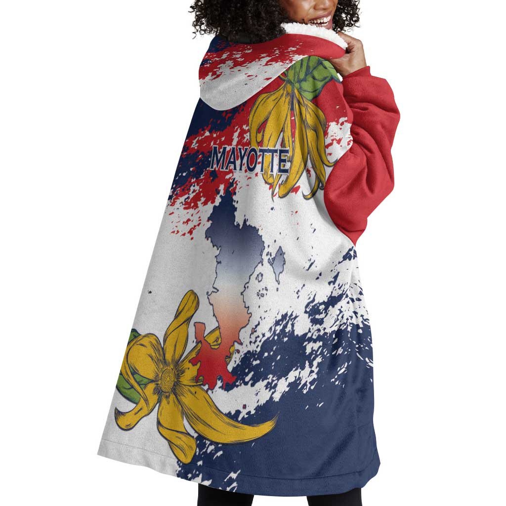 Département de Mayotte Wearable Blanket Hoodie Ra Hachiri 976 Map With Ylang Ylang LT15