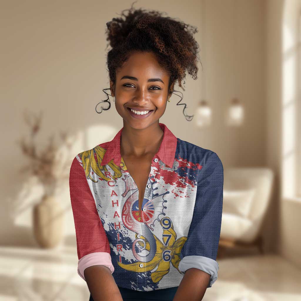 Département de Mayotte Women Casual Shirt Ra Hachiri 976 Map With Ylang Ylang LT15