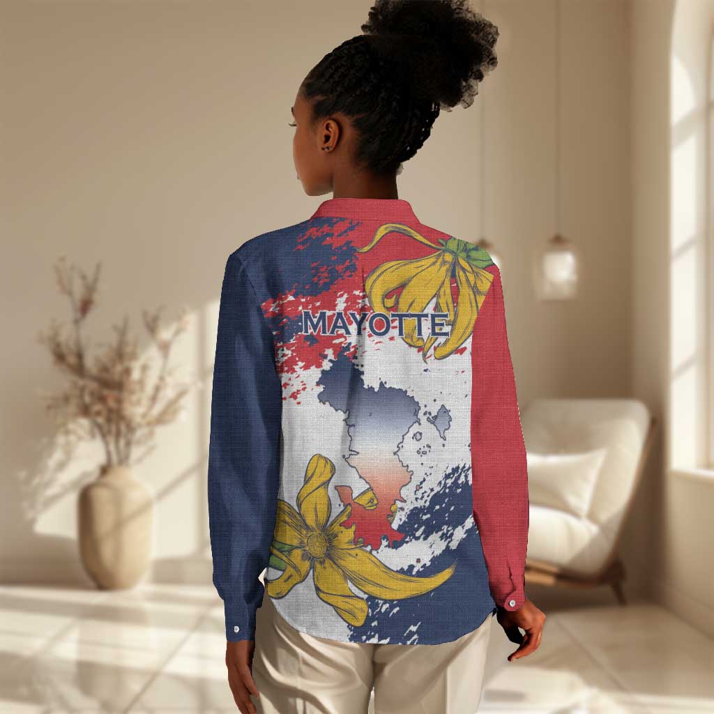 Département de Mayotte Women Casual Shirt Ra Hachiri 976 Map With Ylang Ylang LT15