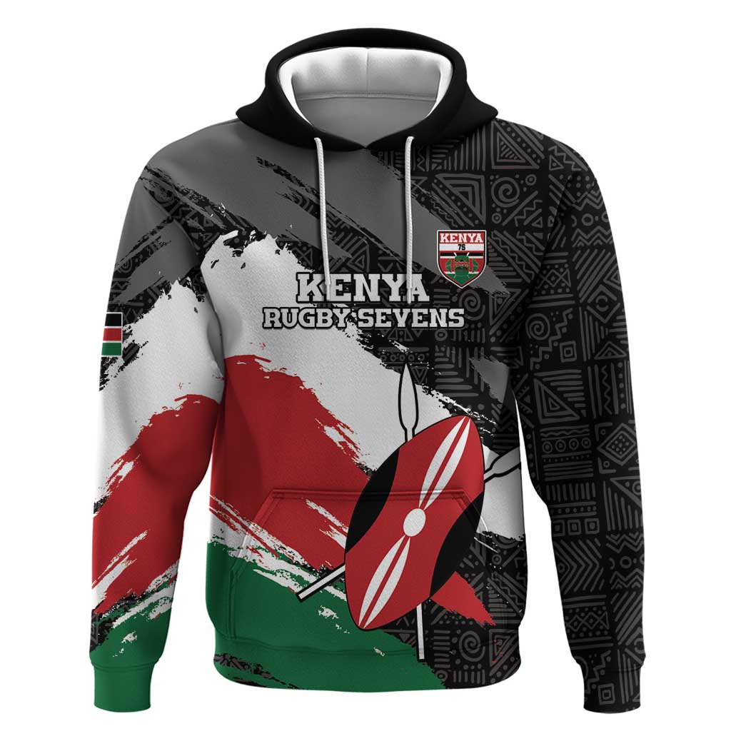 Custom Kenya Rugby Sevens Hoodie African Pattern - Grunge Style LT15