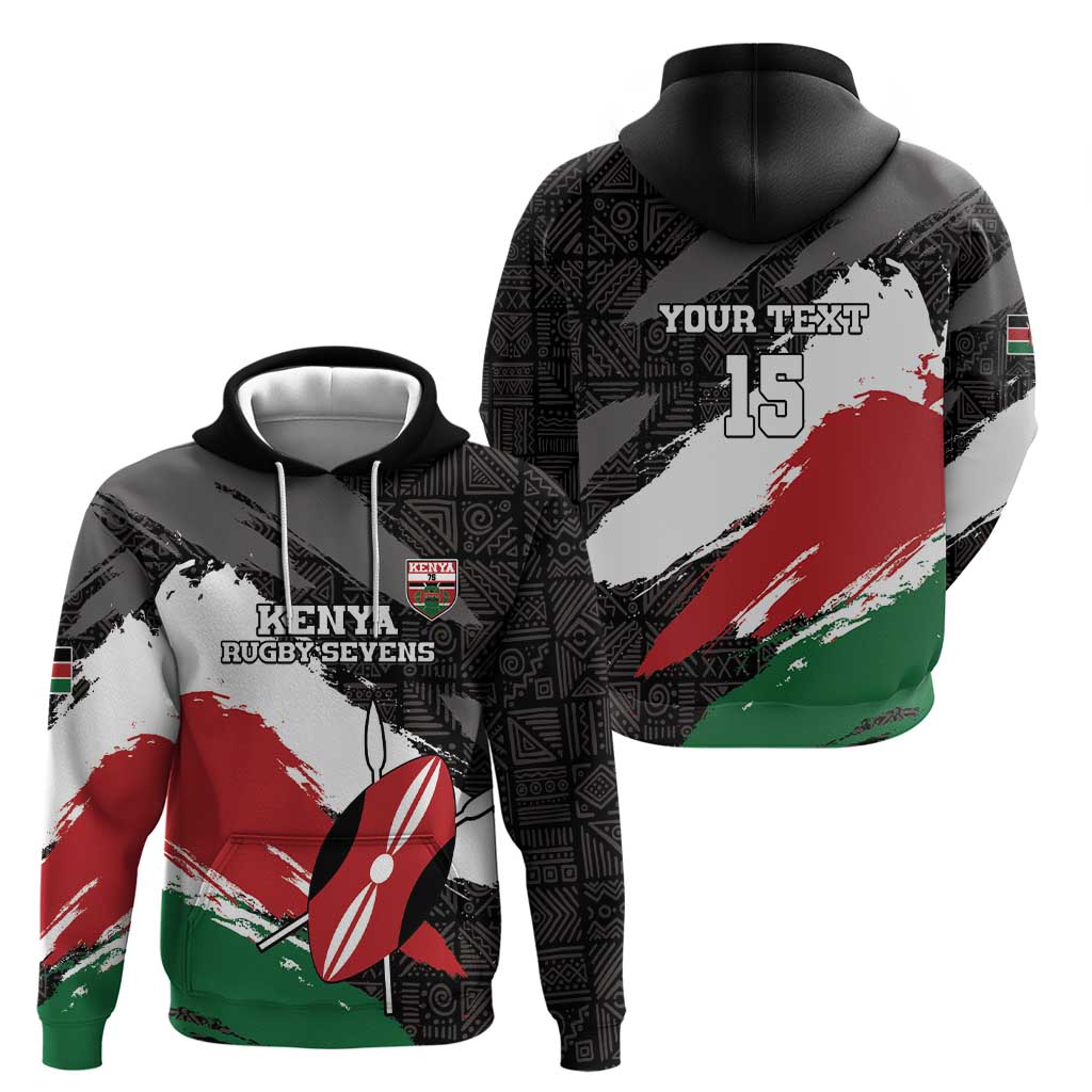 Custom Kenya Rugby Sevens Hoodie African Pattern - Grunge Style LT15