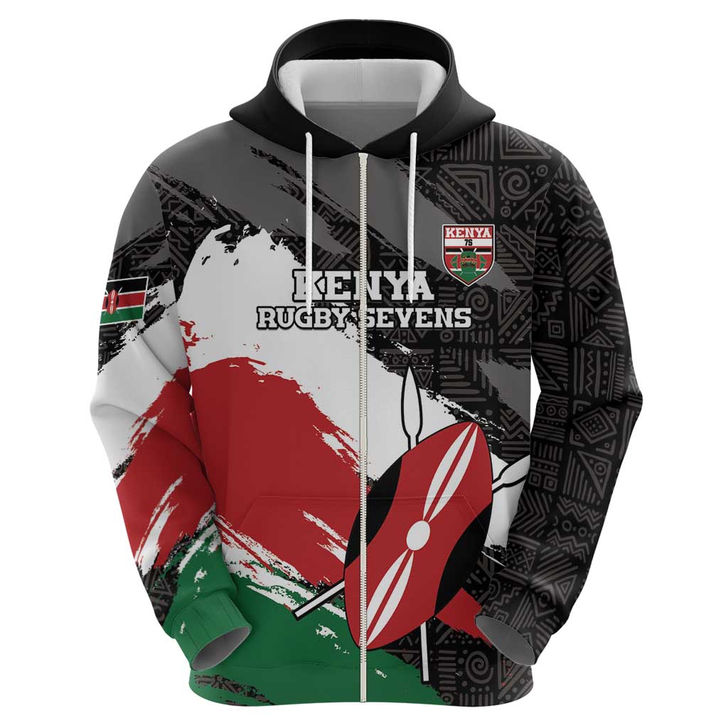 Custom Kenya Rugby Sevens Hoodie African Pattern - Grunge Style LT15