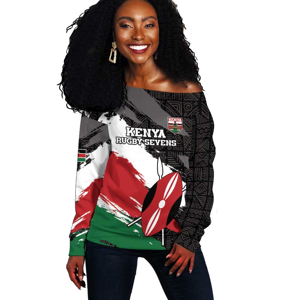 Custom Afro Kenya Off Shoulder Sweater Rugby Sevens - African Pattern LT15