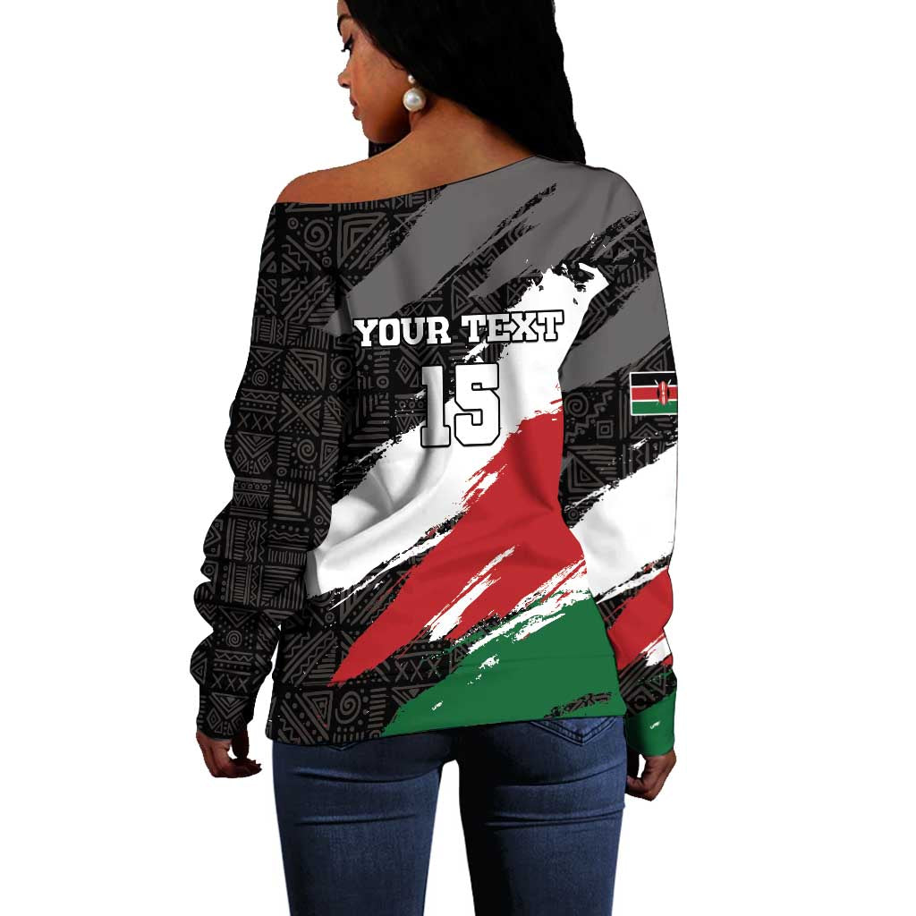 Custom Afro Kenya Off Shoulder Sweater Rugby Sevens - African Pattern LT15