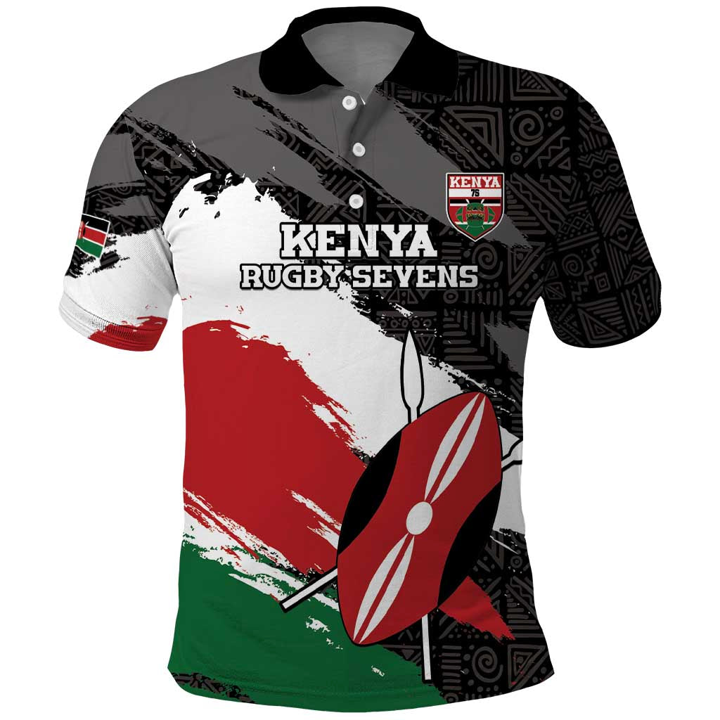 Custom Kenya Rugby Sevens Polo Shirt African Pattern - Grunge Style LT15