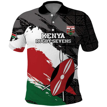 Custom Kenya Rugby Sevens Polo Shirt African Pattern - Grunge Style LT15