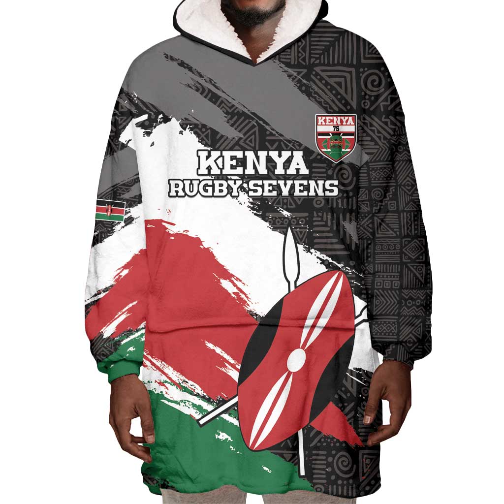Custom Afro Kenya Wearable Blanket Hoodie Rugby Sevens - African Pattern LT15