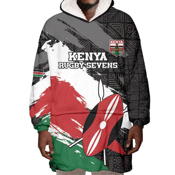 Custom Afro Kenya Wearable Blanket Hoodie Rugby Sevens - African Pattern LT15