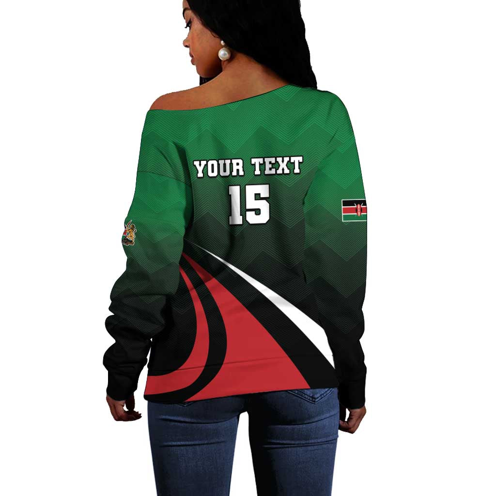 Kenya Rugby Custom Off Shoulder Sweater Simbas Mascot - Sporty Style LT15